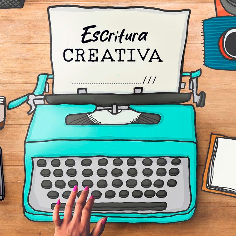 maquina escribir con el titulo del curso: escritura creativa